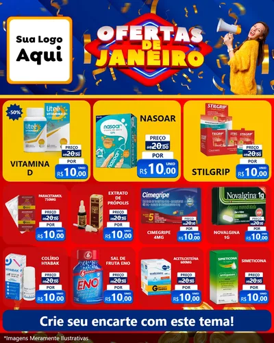 Modelo de Rede Social para Feed Instagram com o tema Ofertas de Janeiro para Farmácia