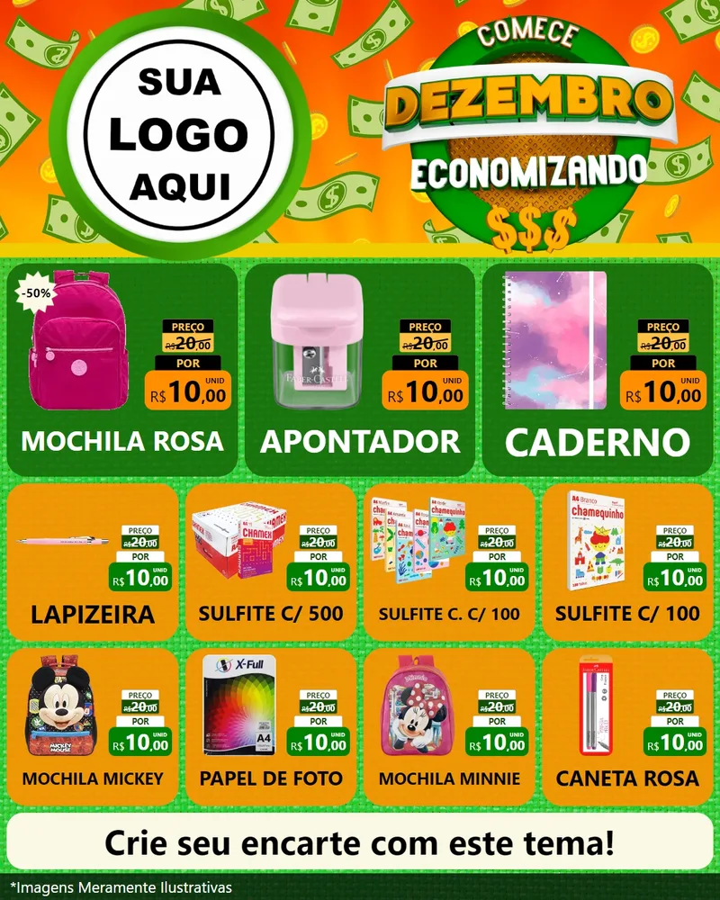 Modelo de Rede Social para Feed Instagram com o tema Comece Dezembro Economizando para Papelaria