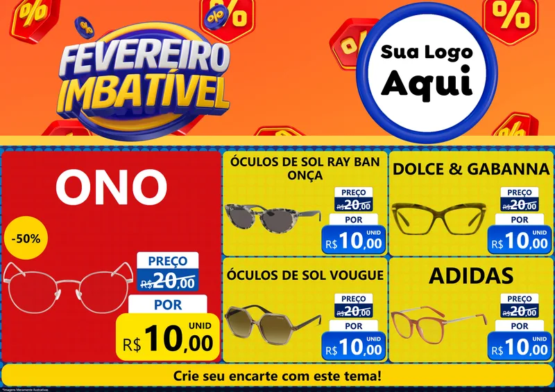 Modelo de Encarte para Encarte A4 Horizontal com o tema Fevereiro Imbatível para Óticas