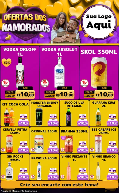 Modelo de Encarte para Encarte Grande com o tema Oferta Dos Namorados para Distribuidora de bebidas