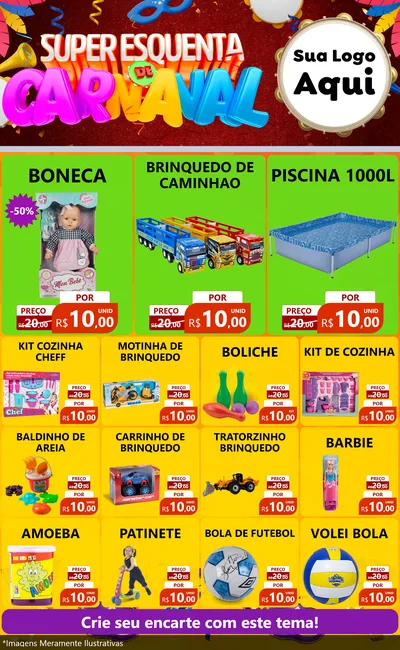 Modelo de Encarte para Encarte Grande com o tema Super Esquenta de Carnaval para Brinquedos
