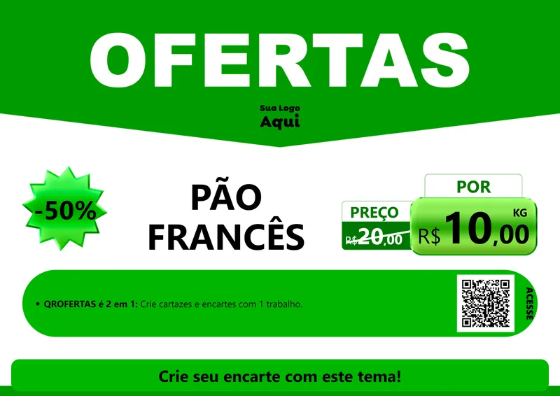 Modelo de Cartaz para Cartaz A4 Horizontal com o tema Ofertas Verde Cartaz para Padaria