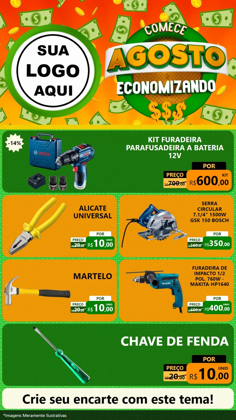Modelo de TV para TV Vertical com o tema Comece Agosto Economizando para Maquinas e Ferramentas