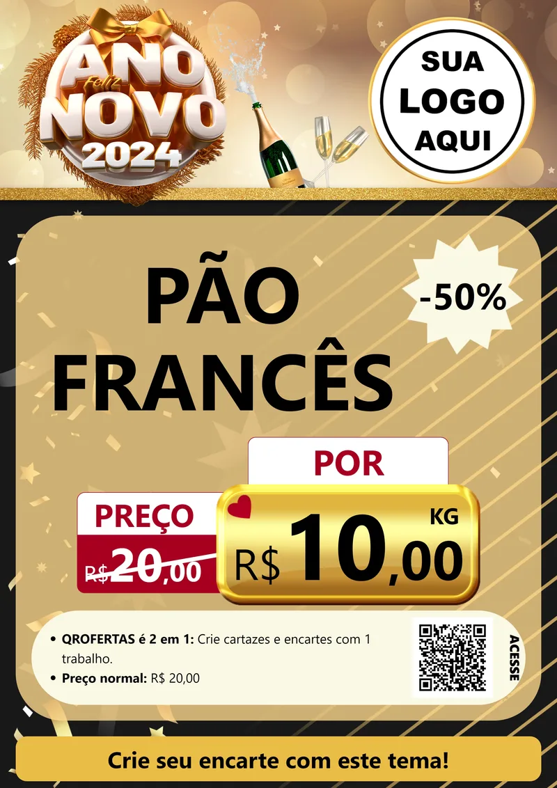Modelo de Cartaz para Cartaz A4 Vertical com o tema Feliz Ano Novo 2027 para Padaria