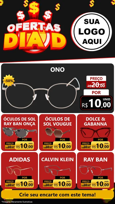 Modelo de Rede Social para Stories com o tema Ofertas Dia D para Óticas