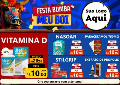 Modelo de Encarte para Encarte A4 Horizontal com o tema Festa Bumba meu Boi para Farmácia
