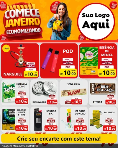 Modelo de Rede Social para Feed Instagram com o tema Comece Janeiro Economizando para Tabacaria