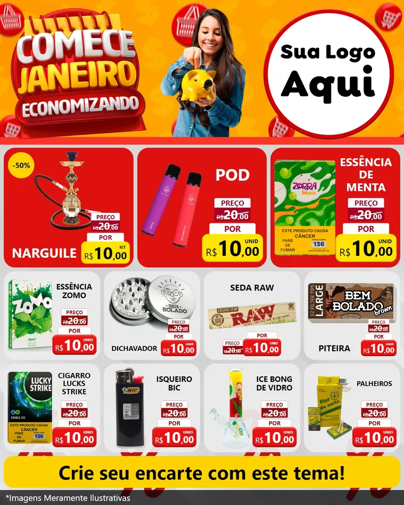 Modelo de Rede Social para Feed Instagram com o tema Comece Janeiro Economizando para Tabacaria