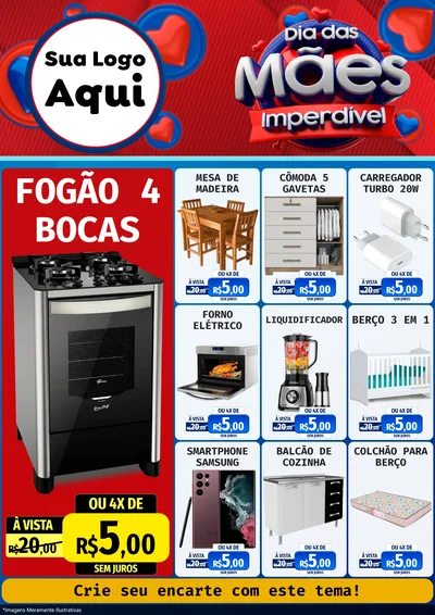 Modelo de Encarte para Encarte A4 Vertical com o tema Dia Das Mães Imperdível para Móveis e Eletro
