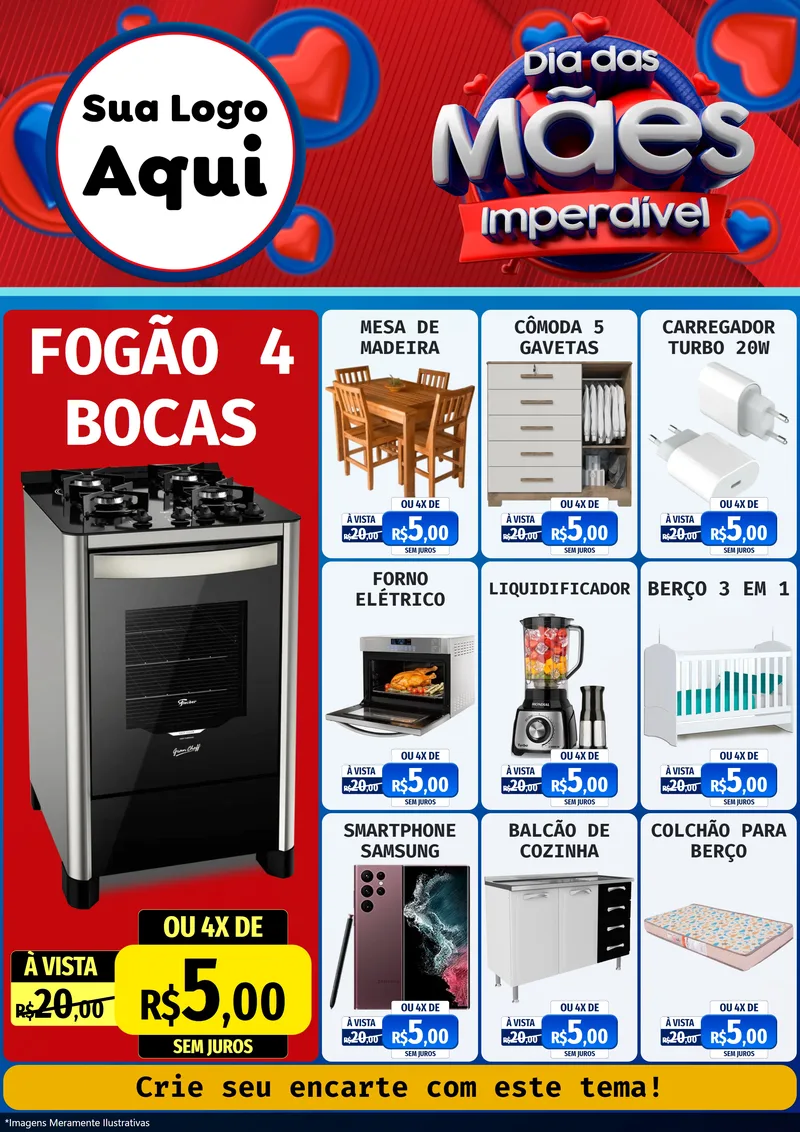 Modelo de Encarte para Encarte A4 Vertical com o tema Dia Das Mães Imperdível para Móveis e Eletro