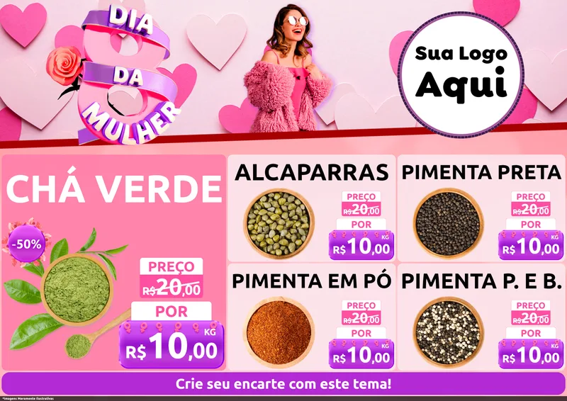 Modelo de Encarte para Encarte A4 Horizontal com o tema Dia da Mulher para Produtos Naturais