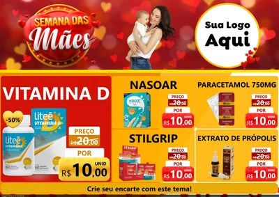 Modelo de Encarte para Encarte A4 Horizontal com o tema Semana das Mães para Farmácia
