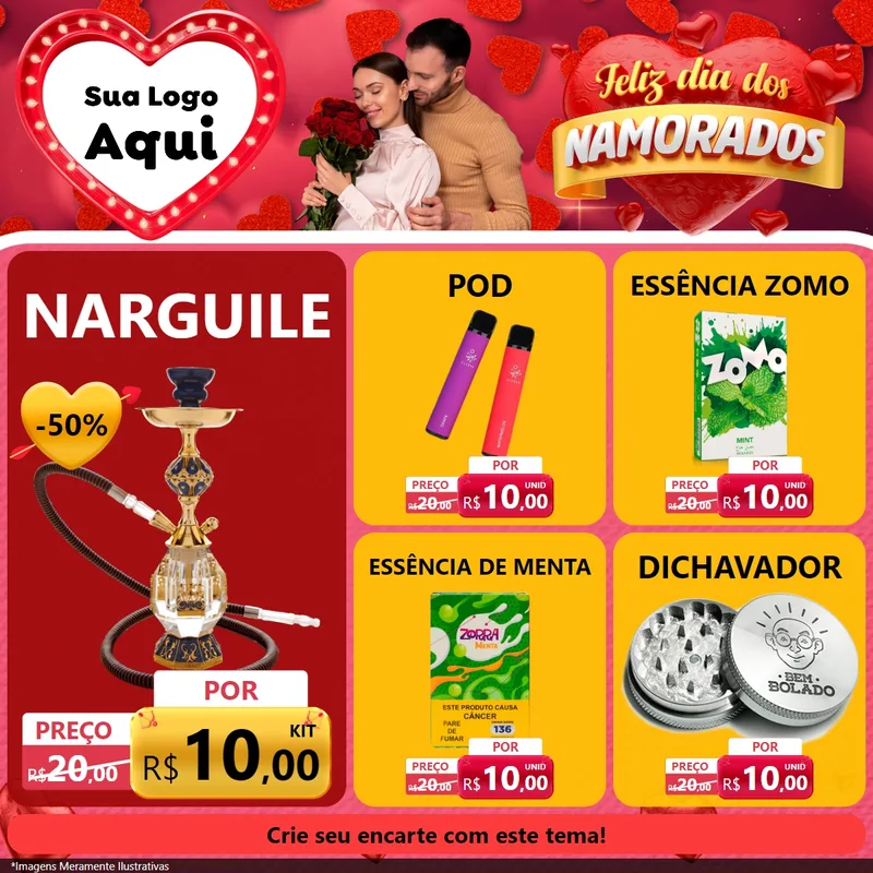 Modelo de Rede Social para Feed Facebook com o tema Feliz Dia Dos Namorados para Tabacaria