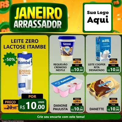 Modelo de Rede Social para Feed Facebook com o tema Janeiro Arrasador para Frios e Laticínios