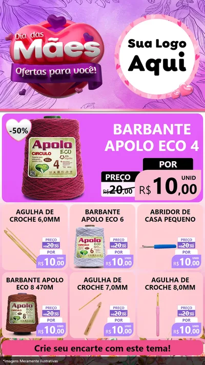 Modelo de Rede Social para Stories com o tema Dia das Mães Ofertas para Você! para Armarinho e Aviamentos