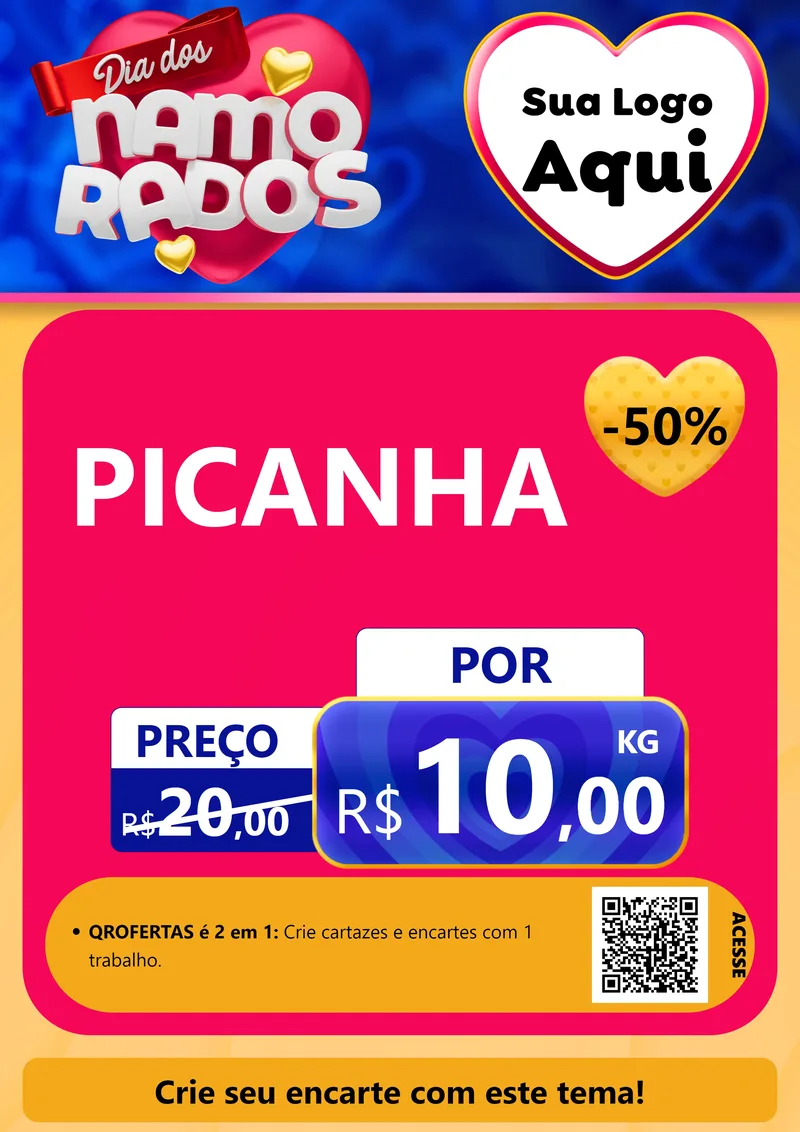 Modelo de Cartaz para Cartaz A4 Vertical com o tema Dia dos namorados para Açougue