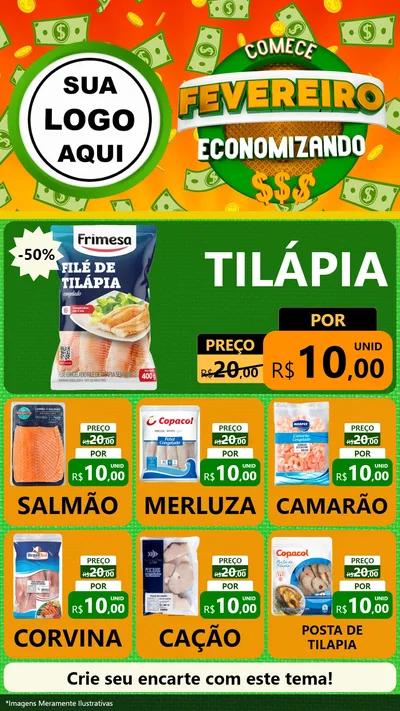 Modelo de Rede Social para Stories com o tema Comece Fevereiro Economizando para Peixaria