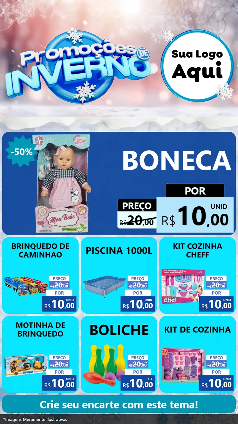 Modelo de Rede Social para Stories com o tema Promoções de Inverno para Brinquedos