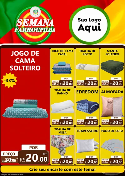 Modelo de Encarte para Encarte A4 Vertical com o tema Semana Farroupilha para Cama, Mesa e Banho