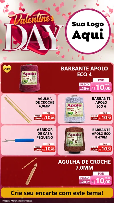 Modelo de TV para TV Vertical com o tema Valentine's Day para Armarinho e Aviamentos