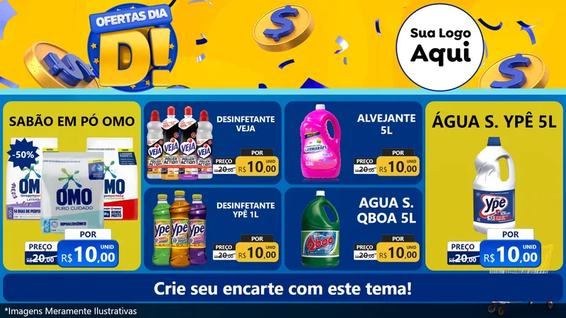 Modelo de TV para TV Horizontal com o tema Ofertas Dia D para Produtos de Limpeza