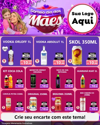 Modelo de Rede Social para Feed Instagram com o tema Sorteio Dia das Mães para Distribuidora de bebidas