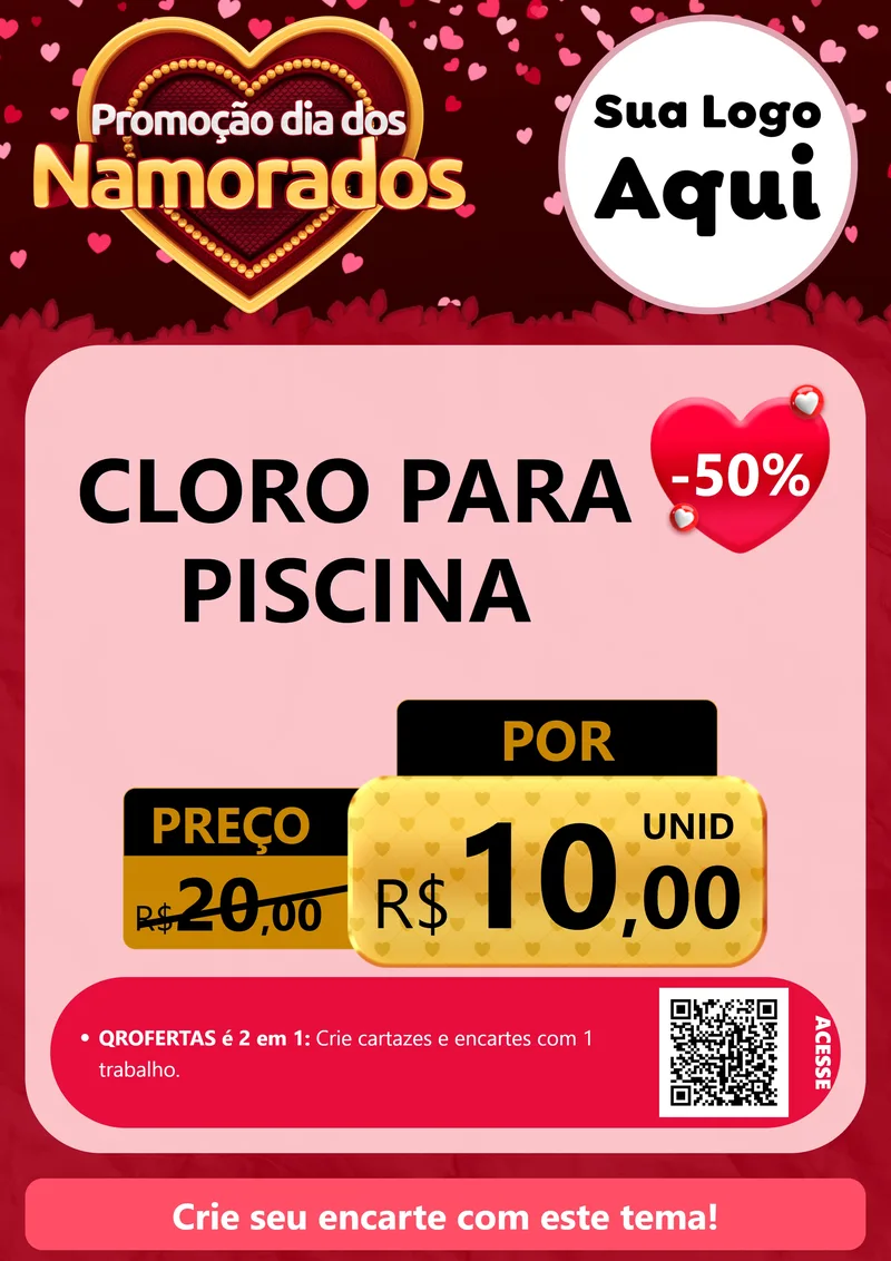Modelo de Cartaz para Cartaz A4 Vertical com o tema Promoção Dia Dos Namorados para Produtos para Piscina