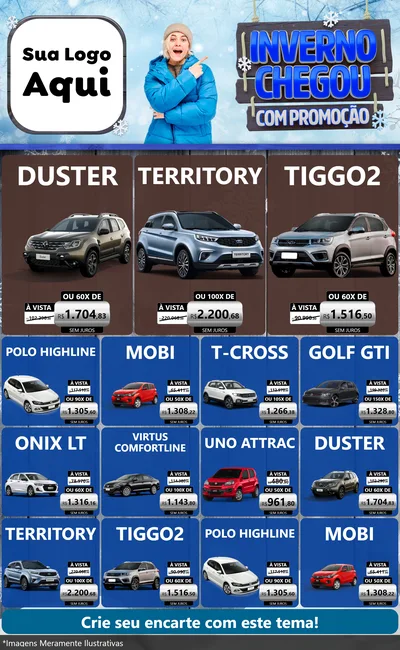 Modelo de Encarte para Encarte Grande com o tema Inverno Chegou Com Promoção para Concessionaria de Carros