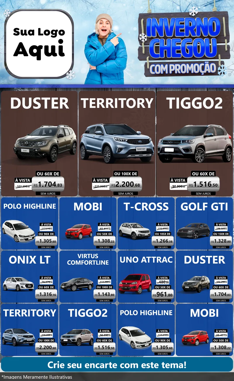 Modelo de Encarte para Encarte Grande com o tema Inverno Chegou Com Promoção para Concessionaria de Carros