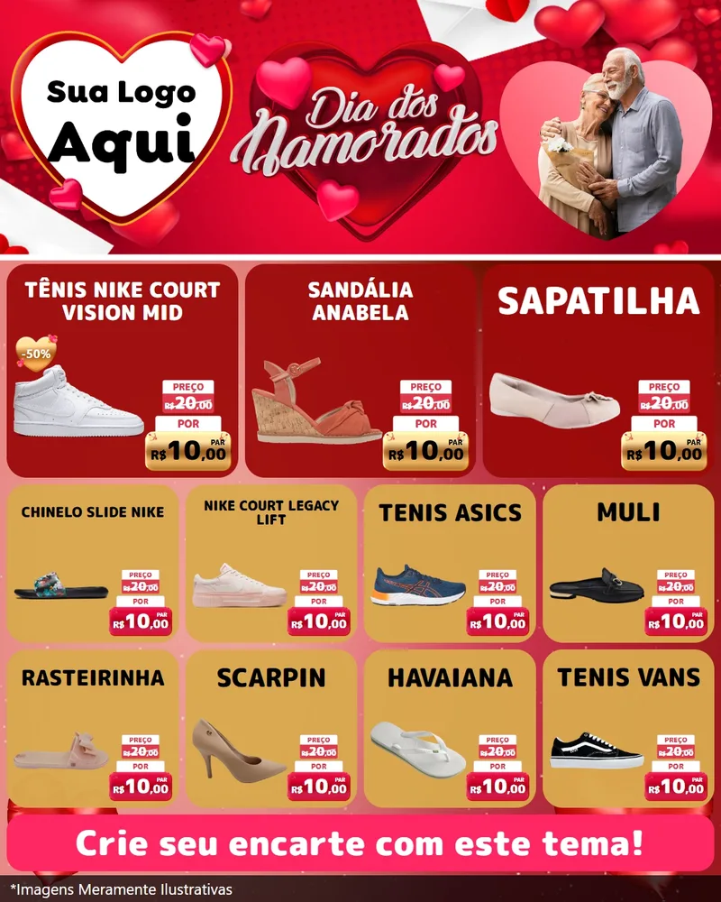 Modelo de Rede Social para Feed Instagram com o tema Dia Dos Namorados para Calçados