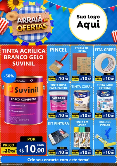 Modelo de Encarte para Encarte A4 Vertical com o tema Arraiá de Ofertas para Tintas e Ferramentas