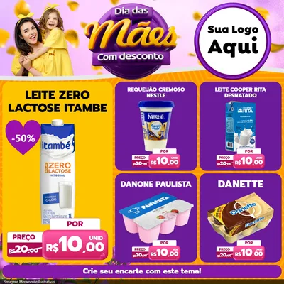 Modelo de Rede Social para Feed Facebook com o tema Dia das Mães com Desconto para Frios e Laticínios