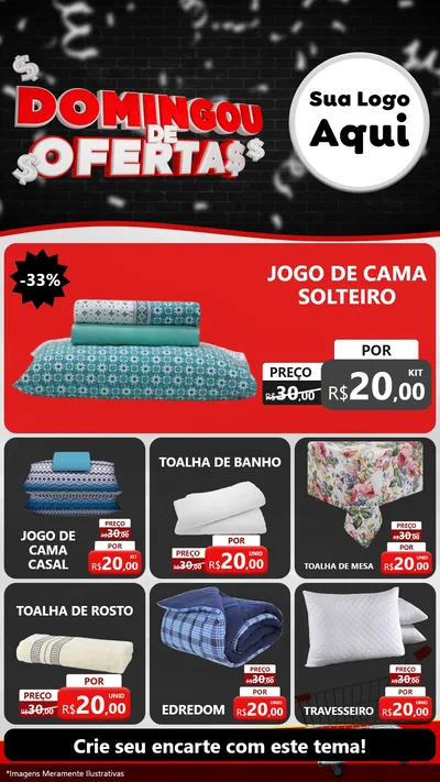 Modelo de Rede Social para Stories com o tema Domingou de Ofertas para Cama, Mesa e Banho