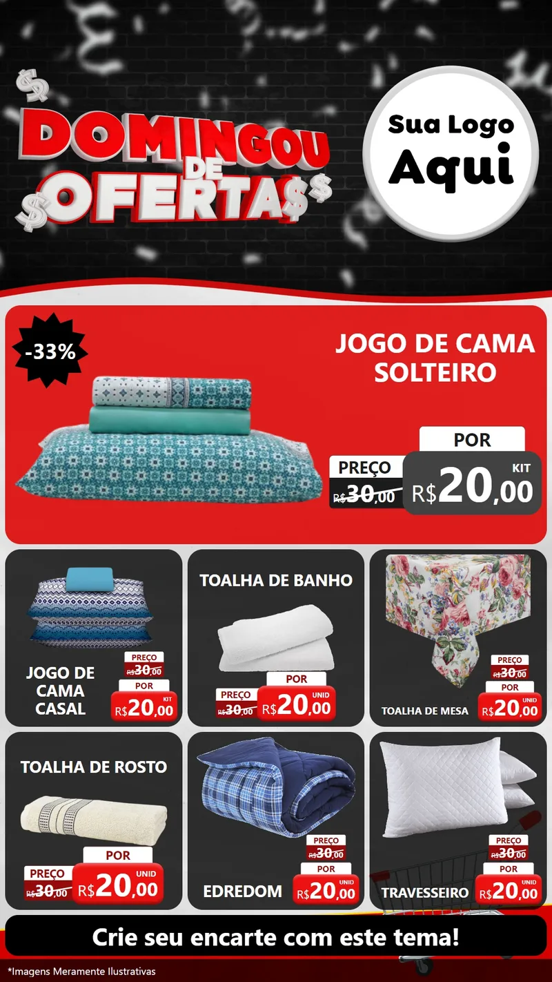 Modelo de Rede Social para Stories com o tema Domingou de Ofertas para Cama, Mesa e Banho