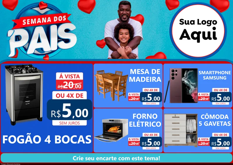 Modelo de Encarte para Encarte A4 Horizontal com o tema Semana Dos Pais para Móveis e Eletro