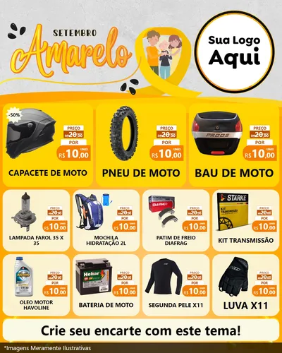 Modelo de Rede Social para Feed Instagram com o tema Setembro Amarelo para Moto peças