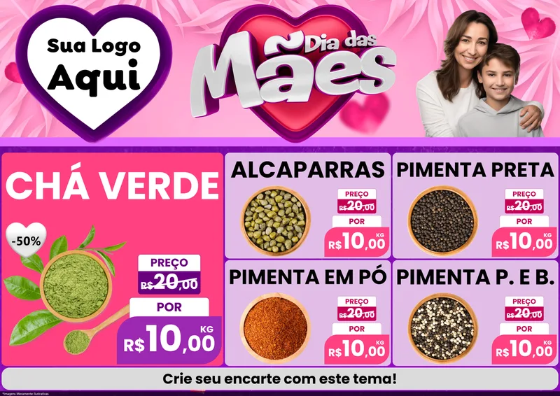 Modelo de Encarte para Encarte A4 Horizontal com o tema Dia das Mães para Produtos Naturais