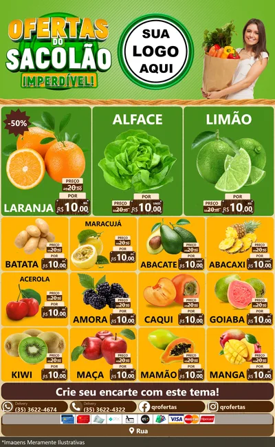 Modelo de Encarte para Encarte Grande com o tema Ofertas do Sacolão Imperdível! para Hortifrúti