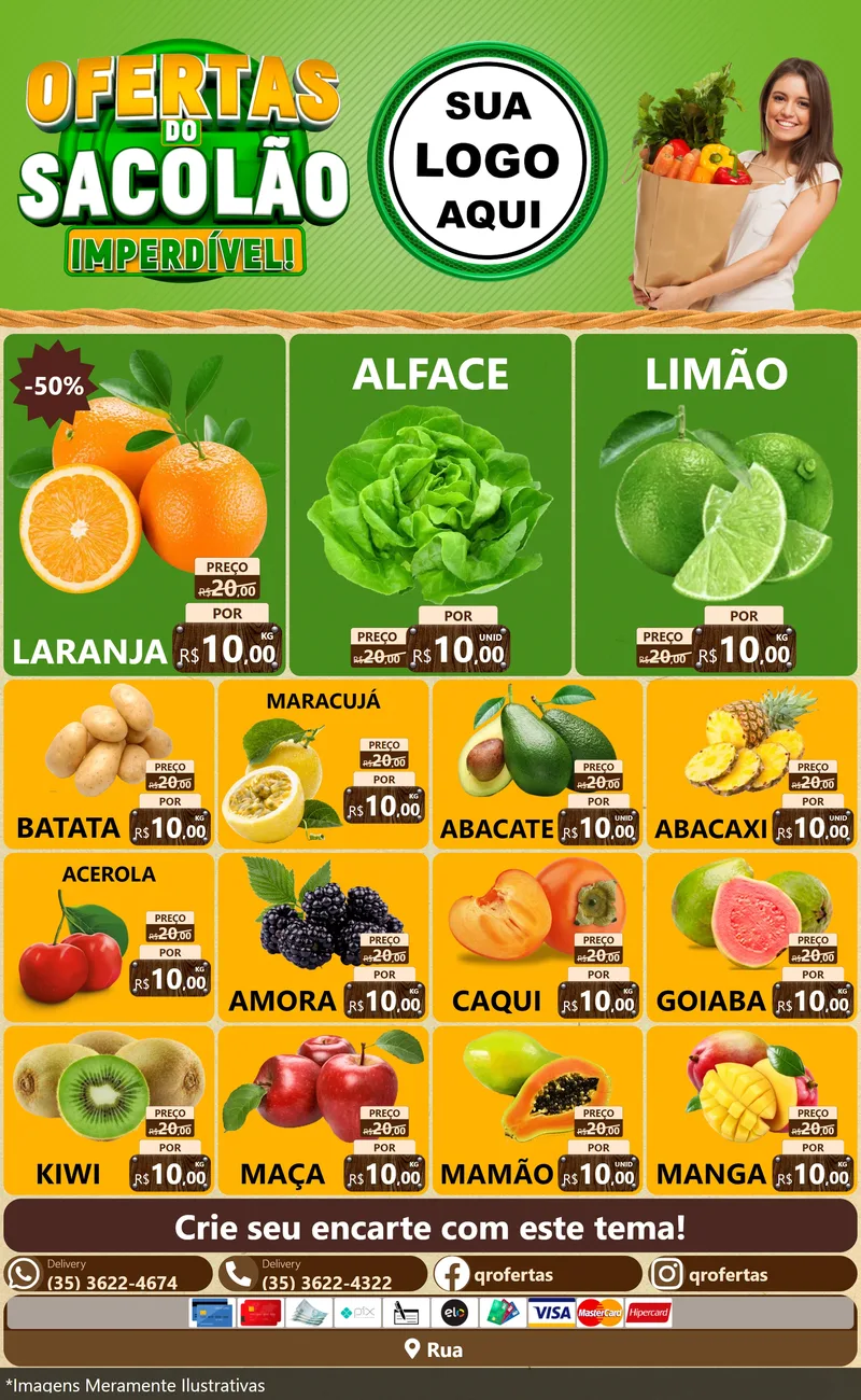 Modelo de Encarte para Encarte Grande com o tema Ofertas do Sacolão Imperdível! para Hortifrúti