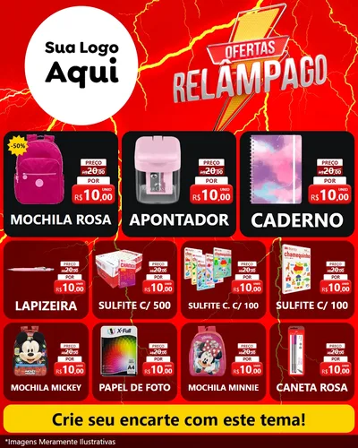 Modelo de Rede Social para Feed Instagram com o tema Ofertas Relâmpago para Papelaria