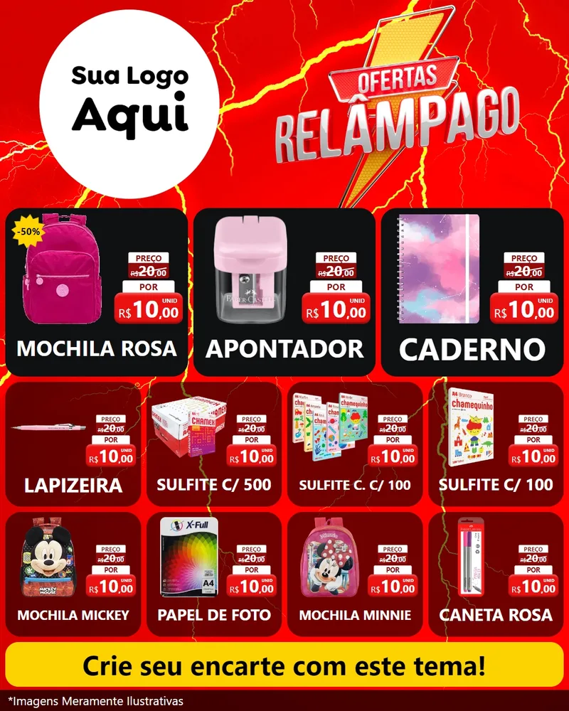 Modelo de Rede Social para Feed Instagram com o tema Ofertas Relâmpago para Papelaria