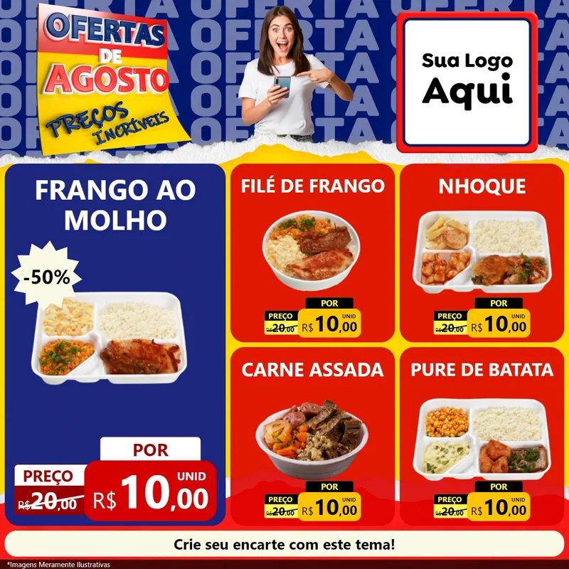 Modelo de Rede Social para Feed Facebook com o tema Ofertas de Agosto - Preços Incríveis para Restaurante