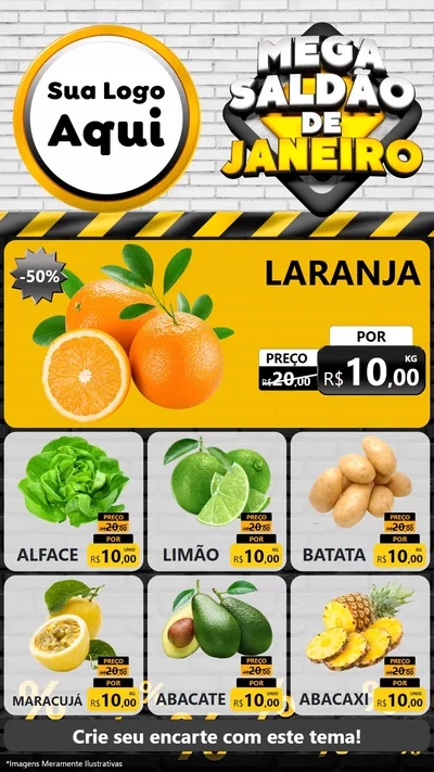Modelo de Rede Social para Stories com o tema Mega Saldão de Janeiro para Hortifrúti