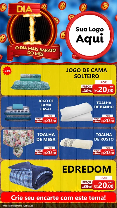 Modelo de TV para TV Vertical com o tema Dia I - O Dia Mais Barato Do Mês para Cama, Mesa e Banho