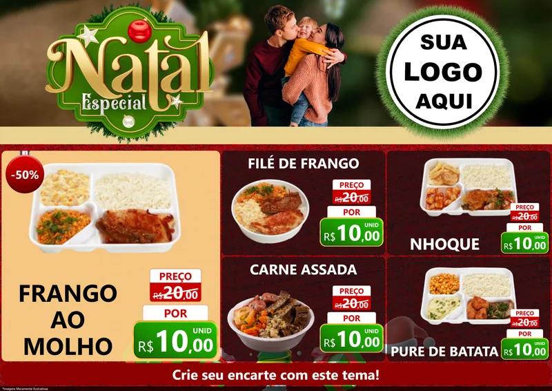 Modelo de Encarte para Encarte A4 Horizontal com o tema Natal Especial para Restaurante