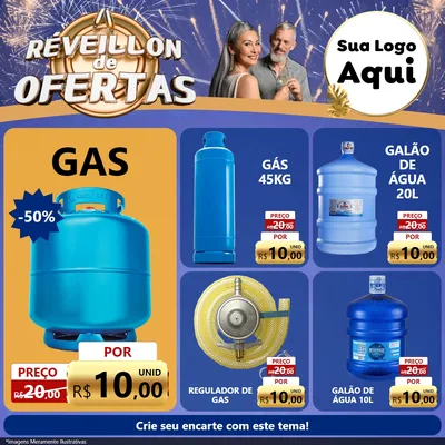 Modelo de Rede Social para Feed Facebook com o tema Réveillon de Ofertas para Água e gás