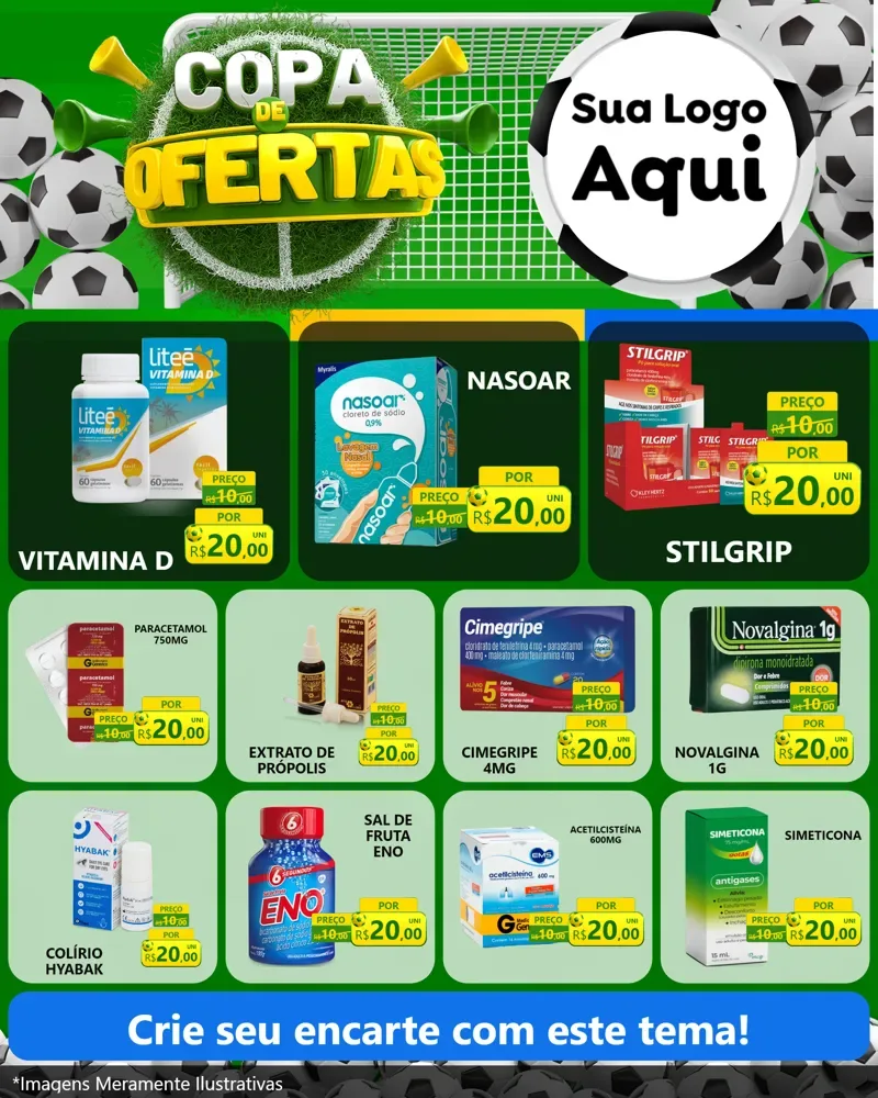 Modelo de Rede Social para Feed Instagram com o tema Copa De Ofertas para Farmácia