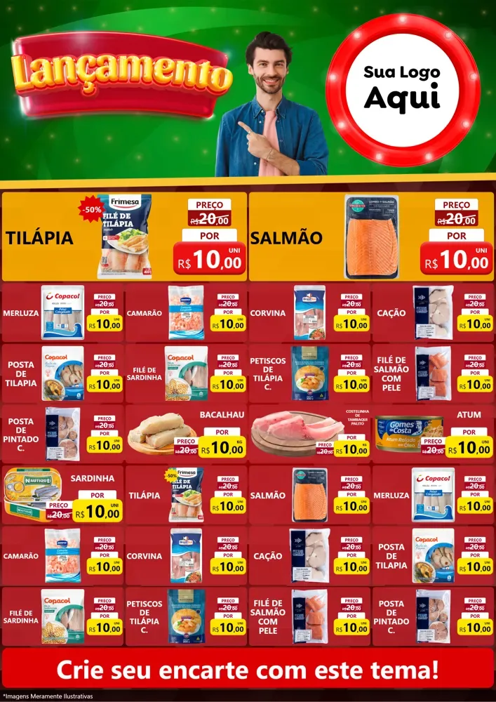 Modelo de Encarte para Encarte A4 Vertical com o tema Lançamento para Peixaria