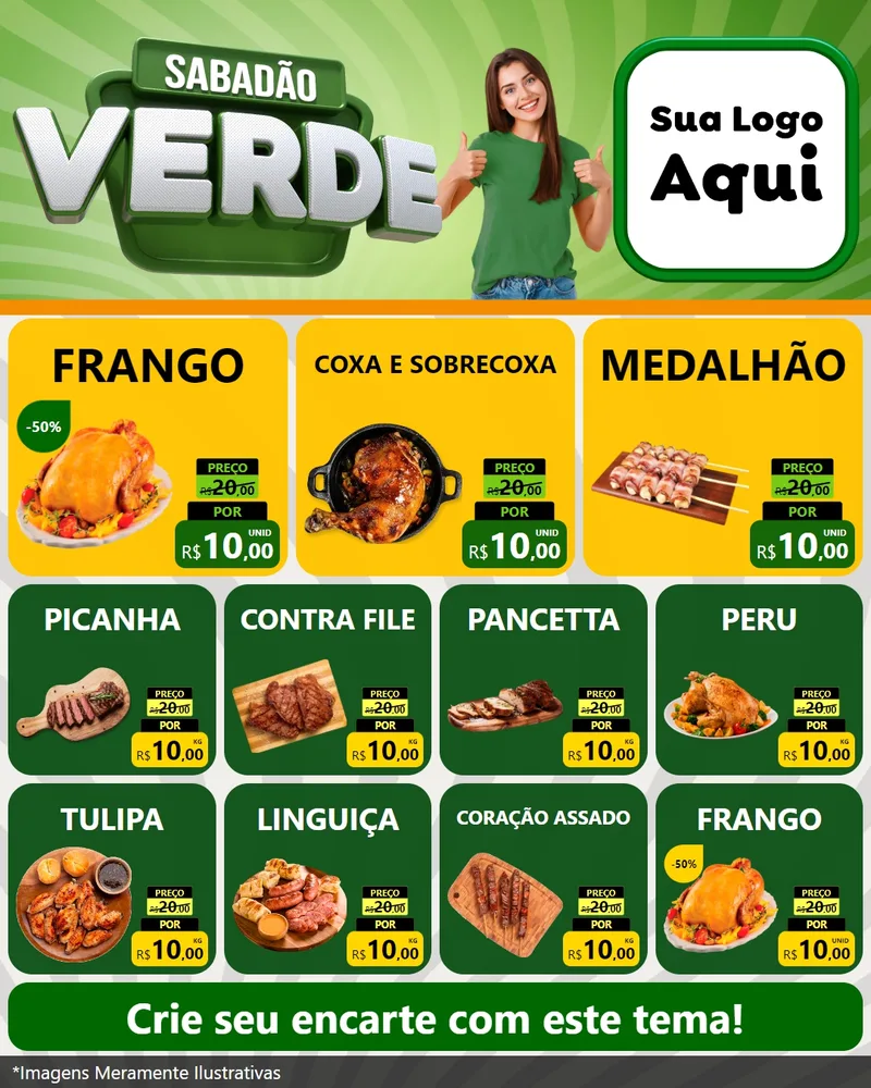 Modelo de Rede Social para Feed Instagram com o tema Sabadão Verde para Assados