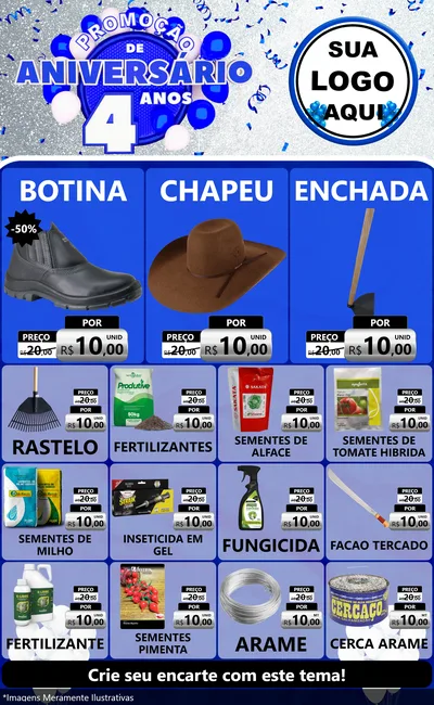 Modelo de Encarte para Encarte Grande com o tema Promoção de Aniversário - 4 Anos para Agropecuária